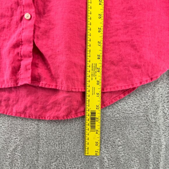 Lands End Shirt Women 2X Orange Linen Button Up Collared Roll Tab Long Sleeve - Picture 11 of 15